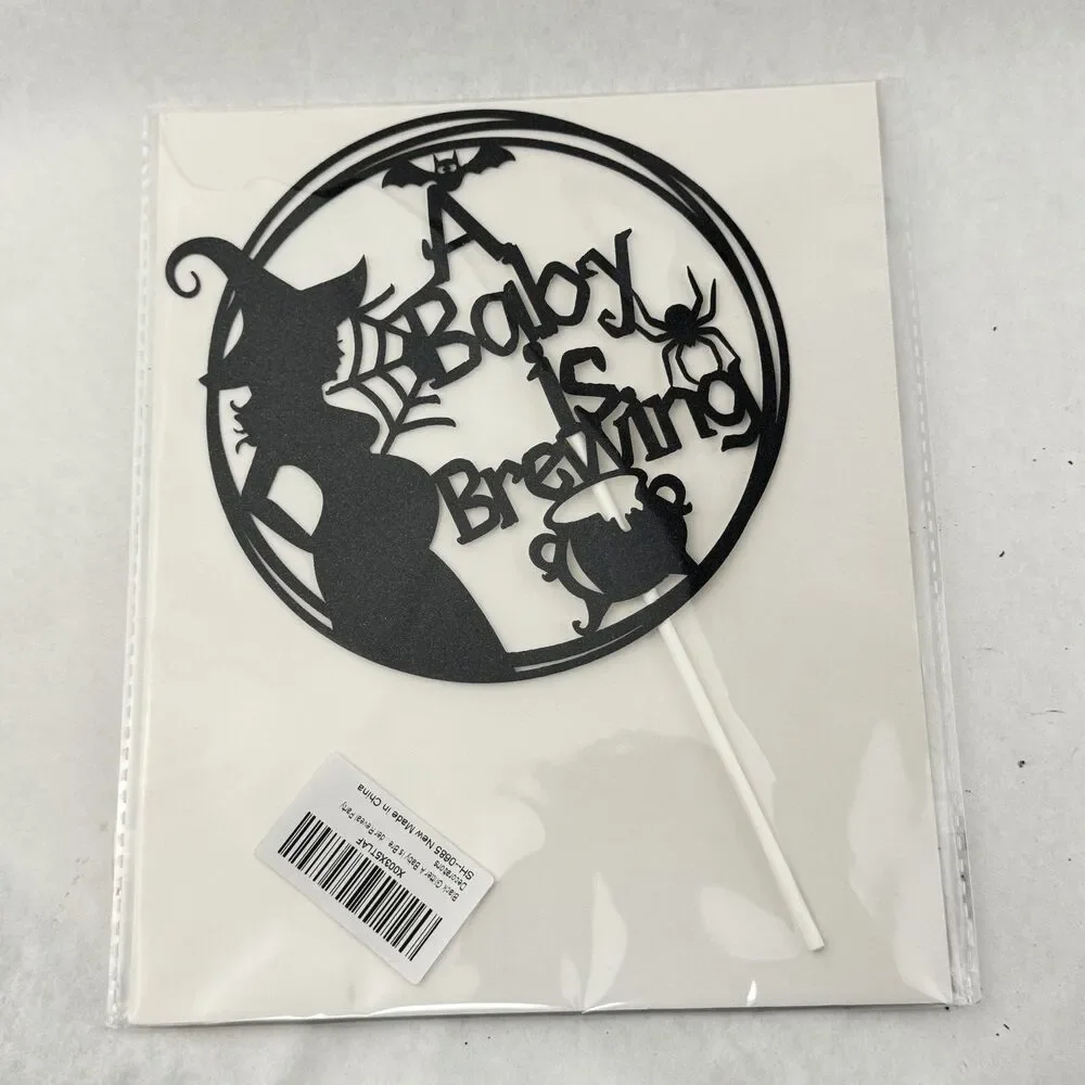 Black Glitter A Baby Is Brewing Cake Topper Halloween Baby Shower Party Decor